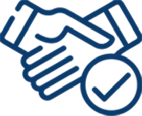 An icon of a handshake with a check mark 