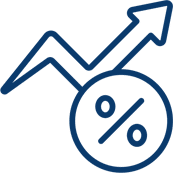 An arrow pointing up and a percentage icon