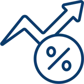 An arrow pointing up and a percentage icon